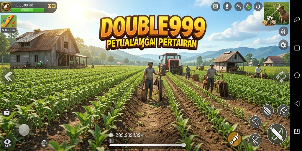 Tangkapan layar <strong>DOUBLE999</strong> menunjukkan pengalaman bermain bertani yang seru dan interaktif.