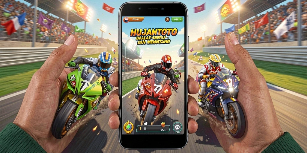 Tangkapan layar gameplay HUJANTOTO menampilkan aksi balapan mendebarkan.