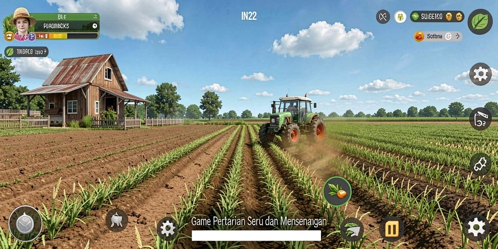 Screenshot IN22 menunjukkan pengalaman gameplay pertanian yang menyenangkan.
