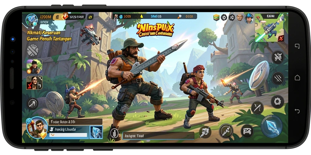Tampilan seru gameplay J200M dengan grafis warna-warni.
