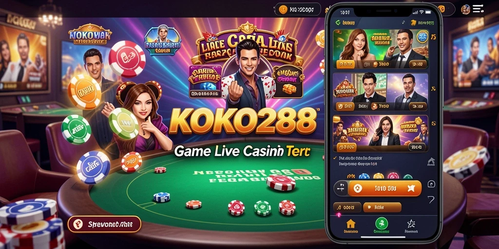 Tampilan gameplay KOKO288 dengan dealer langsung dan berbagai permainan seru.