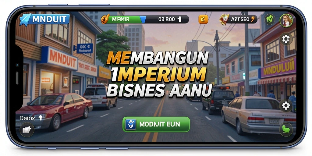 Tampilan gameplay MNDUIT menunjukkan strategi bisnis yang menarik.
