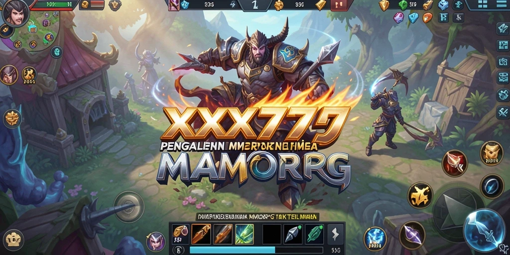 Screenshot utama XXX777 menampilkan aksi pertempuran MMORPG yang seru.